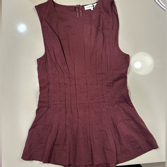 WeWoreWhat: Pleated Peplum Top, Burgundy, Size 8 - Picture 4 of 5